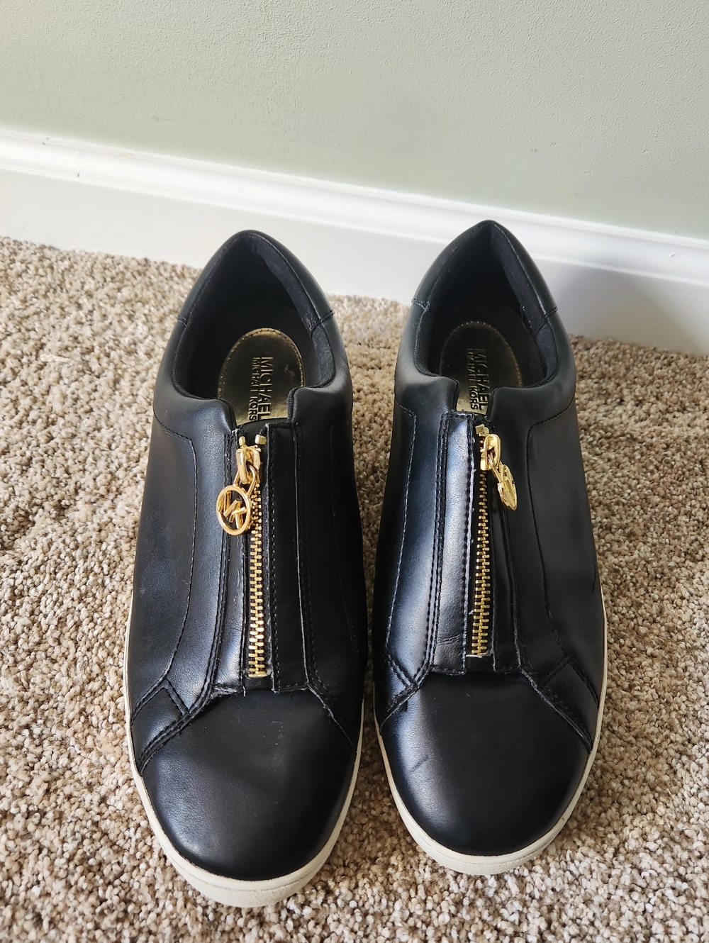 Michael Kors Keaton Black Leather Front-Zip Sneakers - Picture 1 of 5